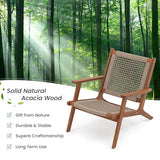 Verano Garden Set of 2 Patio Lounge Chair, Modern Acacia Wood Accent Armchair with Handwoven Rope for Patio,Living Room, Bedroom, Balcony (Beige)