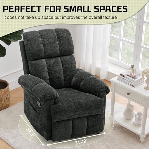 Korser Recliner Chair, Living Room Recliner Chairs for Adults, Small Recliners for Small Spaces, Upholstered Manual Recliner with Side Pockets, Modern Nursery Chair for Living Room, Chenille, Black