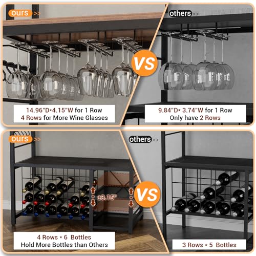 yacchi home Wine Bar Cabinet with Outlet and LED Light, Liquor Cabinet with Glasses Holder Movable Storage Shelf, 4-Tier Wine Rack Durable Coffee Bar Cabinet for Kitchen Dining Room, Grey - WoodArtSupply