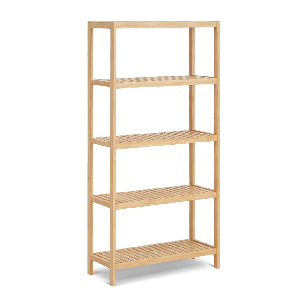 HLXZN 5 Tier Bamboo Freestanding Shelf Unit, Multifunctional Bookshelf Bookcase for Bathroom, Kitchen, Living Room, Office HLXZN