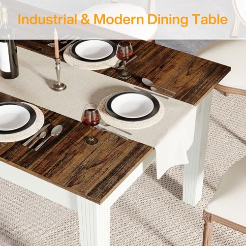 Tribesigns Dining Table for 4-6 People, 62-Inch Rectangular Kitchen Table with Solid Wood Legs, Modern Farmhouse Dinner Table for Dining Room, Kitchen, Living Room, Rustic Brown & Cream White Tribesigns