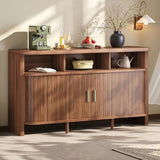 IRONCK 55" Sideboard Buffet Cabinet with Storage, Fluted Credenza with Sliding Door & Open Shelf, Mid Century Modern Accent Coffee Bar Console Table for Kitchen, Living Room, Entryway, Walnut IRONCK