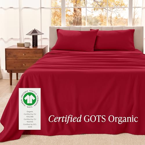 Bare Home Organic Cotton Flannel Sheet Set - Twin XL Size - 100% Cotton - Double Brushed for Extra Softness & Comfort - Warm, Cozy, and Durable - Breathable - Bed Sheets (Twin, Red) Bare Home