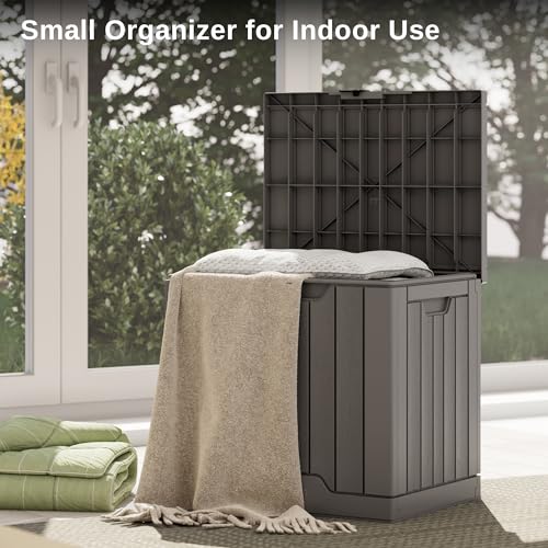 EAST OAK Outdoor Storage Box, 31 Gallon Deck Box Indoor and Outdoor Use, Waterproof Resin Storage Bin with Latch for Patio Cushions, Gardening Tools, Outdoor Toys, UV Resistant, Deep Grey EAST OAK