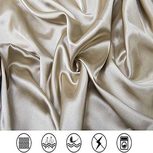 Satin Bed Sheets California King Size Sheets Set, Taupe Silk Sheets, 4 - Pieces Soft Bedding Set with 1 Deep Pocket Fitted Sheet,1 Flat Sheet,2 Pillowcase Luxbedding