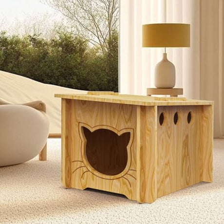 Pinewood Cat House, Wooden Bunny Rabbit Cat Hutch Outdoor Pet Cage Shelter Feral Cat House, Small Pet House and Habitats，Easy to Assemble ankuliy