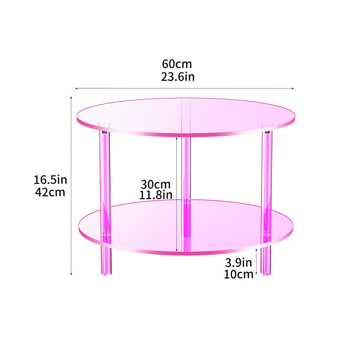 solaround Acrylic Coffee Table, Small Round Modern Coffee Table for Living Room, Pink solaround