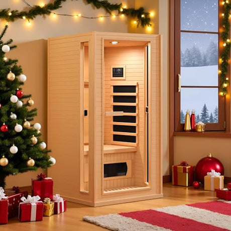 BNEHS Infrared Sauna for Home, 1 Person Full Spectrum Infrared Sauna, Indoor Dry Roomy Sauna with Rapid Heating 4 Carbon Panels&1 Carbon Tube, 7 Color Therapy Lights, 110V BNEHS