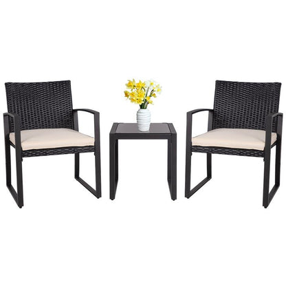 Shintenchi 3 Pieces Outdoor Patio Furniture Set Modern Black Wicker Bistro Set Rattan Chair Conversation with Coffee Table for Yard Porch Poolside Lawn(Beige) - WoodArtSupply