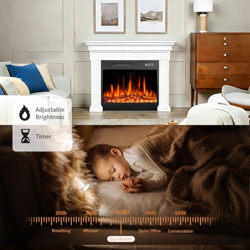Tornivk 23 Inch Electric Fireplace Insert,750w/1500w Recessed Electric Fireplace Heater w/Timer,Adjustable Flame,Remote Control,Fireplace Insert for Bedroom,Living Room Tornivk