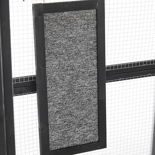 Outdoor Cat House, 68.5" H Large Wood Cat Catio with Double Enter Doors, DIY Pet Enclosure, 62.8" L x 32.2" W x68.5 H Balcony Cat Playpen with Platforms and Two Condos (Black Brown/97) JIVOIT