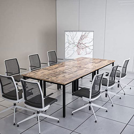 Bonzy Home Conference Tables 9ft Office Computer Desk for Meeting Room Study Writing Printer Podcast Table for 4-8 People Rustic Brown 2PCS 110.2"x23.6"x29.5" Bonzy Home