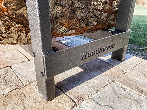 Woodhaven 8 Foot 1/2 Cord Firewood Log Rack With No Cover - Made In USA - Outdoor Use Lifetime Structural Warranty - Black Texture Powder Coat Finish - Made With Heavy Duty Steel (No Cover) Woodhaven