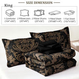 WONGS BEDDING Black Comforter Set California King Size, Gold Damask 7 Pieces Bed in a Bag Microfiber Comforter Bedding Sets -1 Comforter, 1 Flat Sheet, 1 Fitted Sheet, 2 Pillow Shams, 2 Pillowcases WONGS BEDDING