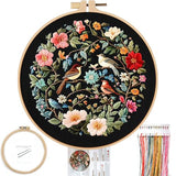 FONNUY Embroidery Kit for Beginners, Birds with Flowers Pre-Stamped Pattern Kits for Adults with Hoop, Easy to Follow Color Thread Needlework, 8'' Hoop (Blue)