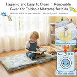 Tiita Foldable Floor Mattress for Kids-Glow in The Dark Toddler Nap Mat with Storage Bag, Portable Toddler Floor Futon for Travel, Daycare, Camping, RV, Playroom, Green Dinosaur Tiita