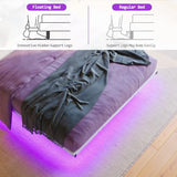 MUZERUL Floating Bed Frame Full Size with LED Lights & Charging Station,Metal Platform Bed Frame Full Size with XX Headboard,No Box Spring Needed,Heavy Duty Steel Slats,Easy Assembly,Noise Free,White MUZERUL