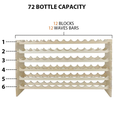 Smartxchoices 72 Bottles Stackable Modular Wine Rack, 6-Tier 72 Slots Floor Wine Storage Stand Wooden Wine Holder Display Shelves, Wobble-Free, Solid Wood, Floor Free Standing Smartxchoices