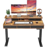 FEZIBO Height Adjustable Electric Standing Desk with 5 Drawers, 48 x 24 Inch Table with Storage Shelf, Sit Stand Desk Black Frame/Rustic Brown Top, 48 inch FEZIBO