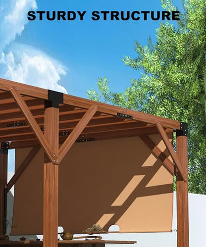 DEXSO 12'X 20' Cedar Wood Pergola with Solid Structure, Retractable Shade Canopy, Durable, Rot Resistant, Patio Pergola for Backyard, Deck, Garden,