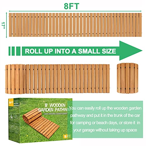 TONAHUTU 8FT Wooden Garden Pathway，Roll Out Wooden Pathway Weather-Resistant Walkway for Outdoor Patios 17" W Roll Out Hardwood Walkway with Non-Slip TONAHUTU