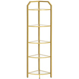HOOBRO 5-Tier Corner Shelf Stand, Gold Corner Bookshelf, Tempered Glass Shelves, Bathroom Organizer, Corner Plant Stand, for Living Room, Study, Balcony, Home Office, Modern Style, Gold GD15CJ01 HOOBRO