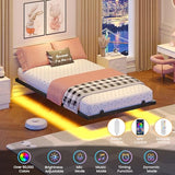Hasuit Floating Bed Frame Twin Size with LED Lights, Metal Twin Floating Bed Frames for Kids, No Box Spring Needed, Easy to Assemble (Twin) Hasuit