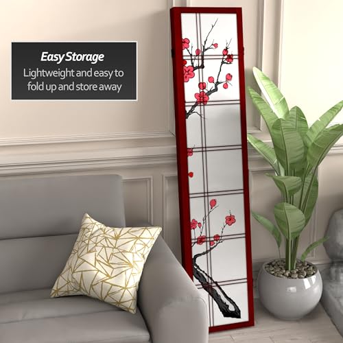Red Lantern 6 ft. Tall Canvas Cherry Blossom Room Divider-Rosewood-3 Panels, 71 inches high Wide Red Lantern