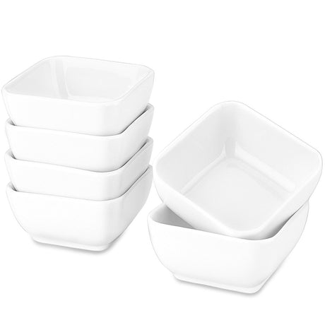 DELLING Ultra-Strong 3 Oz Ceramic Dip Bowls Set, White Dipping Sauce Bowls/Dishes for Tomato Sauce, Soy, BBQ and other Party Supplies - Set of 6 DELLING