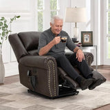 RHHVVR Dual Motor Power Lift Recliner Chair, Lay Flat Recliner Chair with Massage and Heat Remote Control for Adult Elderly, Large Electric Faux Leather Lift Chair, Extended Footrest, Brown RHHVVR
