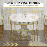 VECELO 3-Piece Dining Table Set for Kitchen Breakfast Nook, Wood Grain Oval Tabletop and Metal Frame with Built-in Wine Rack, for Small Spaces, White & Gold VECELO