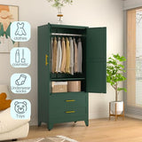 erosoei Metal Armoire Wardrobe Closet, 71 "Metal Clothing Storage Cabinet with Adjustable Shelves and Hanging Rod, Household Steel Wardrobe Storage Cabinet with Drawers (armoire-Green) erosoei