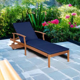 Best Choice Products 79x26in Acacia Wood Chaise Lounge Chair Recliner, Outdoor Furniture for Patio, Poolside w/Slide-Out Side Table, Foam-Padded Cushion, Adjustable Backrest, Wheels - Navy Blue