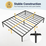 Allewie Full Size Bed Frame, 14 inch Metal Platform Beds with Storage Space, No Box Spring Needed and Easy Assembly, Black Allewie