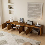 LUMISOL Extendable TV Stand for Living Room, Media Extendable Console TV Table for TVs up to 75” Farmhouse Entertainment Cabinet with Doors and Adjustable Shelves, Brown Ebony LUMISOL