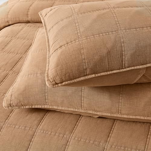 Lush Decor Logan Stone Washed Cotton Quilt 3 Piece Set Full/Queen Sienna - Rustic Bedding Set - Soft Terracotta Quilt - Lightweight - Minimalist & Boho Bedroom Decor Lush Decor