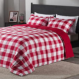 downluxe Lightweight Plaid Comforter Set (Twin) with 1 Pillow Sham - 2-Piece Set - Red/White Plaid - Down Alternative Reversible Comforter downluxe