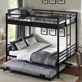 PVWIIK Queen Over Queen Metal Bunk Bed with Trundle for Kids,Heavy Duty Bunk Bed w/Ladder & Full Length Guardrail No Box Spring Needed,for Dorm,Bedroom,Guest Room, Black PVWIIK