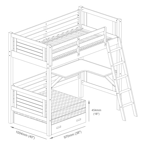 Alaterre Arlington Study Loft Bed with Pull-Out Seating and Storage, Twin Size, Solid Pine Wood and Sturdy MDF, Built-in Desk, Fold-Out Futon for Sleepovers, Guardrails Included, White Alaterre Furniture