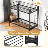 MAT EXPERT Futon Bunk Bed, Metal Bunk Bed Twin Over Twin with Futon & 10” Full Length Guardrails, Double Integrated Ladders, Convertible Loft Bed with Couch for Kids, Teens, Adults, Black MAT EXPERT
