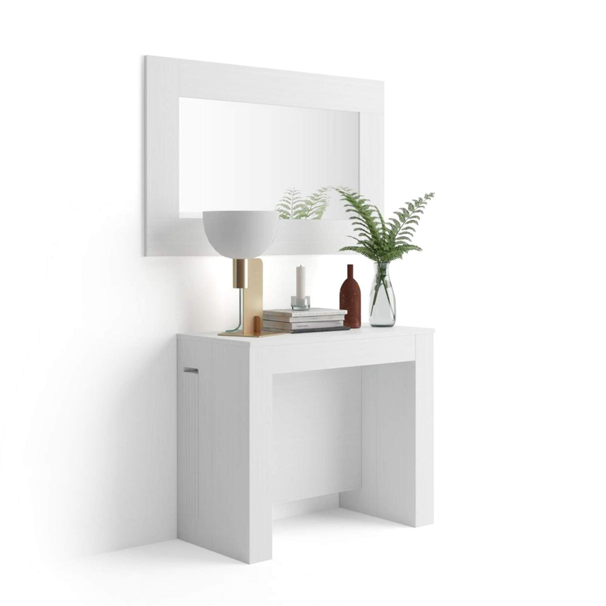 Mobili Fiver, Easy, Extendable Console Table with Extension Leaves Holder, Ashwood White, Made in Italy Mobili Fiver