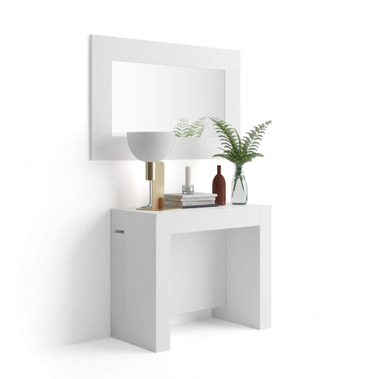 Mobili Fiver, Easy, Extendable Console Table with Extension Leaves Holder, Ashwood White, Made in Italy - WoodArtSupply