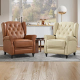CANMOV Genuine Leather Recliner Chair, Push Back Recliner with Rivet Decoration and Tufted Back, Mid Century Wingback Accent Chair for Living Room, Bedroom, Office, Brown