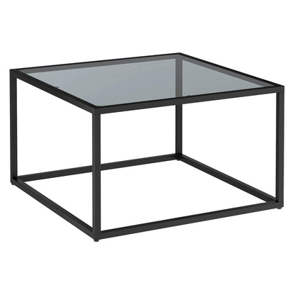 YMYNY Glass Coffee Table, Tempered Glass Square Coffee Tables with Metal Frame, Unique Modern Table for Living Room Home Office 26.77" x 26.77" x 15.75", Black Grey, UHCT001H