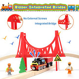 WOOD CITY Wooden Train Set, 56-Piece Deluxe Kids Toy Train Set for 2 3 4 5 Year Old Boy, Cargo-Themed Train Track with Tower Crane & Suspension WOOD CITY