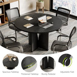 LITTLE TREE 39-Inch Small Conference Table for 4, Round Meeting Table with X-Shape Pedestal, for Office, Conference Room, Small Spaces, Black LITTLE TREE
