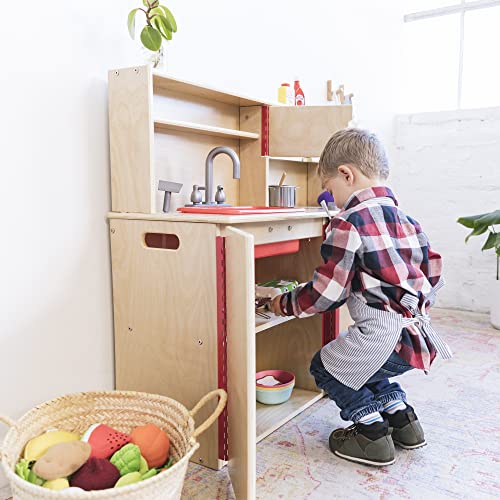 ECR4Kids 4-in-1 Kitchen, Sink, Stove, Oven, Microwave and Storage, Play Kitchen, Natural ECR4Kids