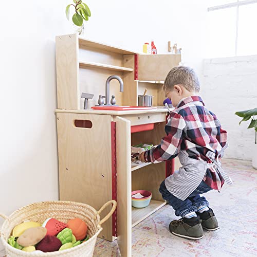 ECR4Kids 4-in-1 Kitchen, Sink, Stove, Oven, Microwave and Storage, Play Kitchen, Natural - WoodArtSupply