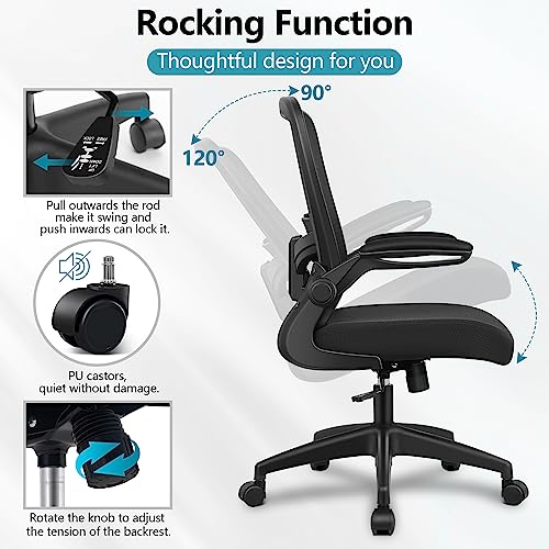 FelixKing Office Chair, Ergonomic Desk Chair Breathable Mesh Chairs Adjustable High Back Lumbar Support Flip-up Armrests, Executive Rolling Swivel Comfy Computer Chairs Home Office Black FelixKing