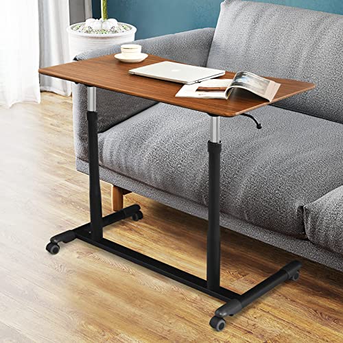 COSTWAY Mobile Height Adjustable Standing Desk, Compact Pneumatic Sit to Stand Computer Desk w/Lockable Casters, Ergonomic Rolling Laptop Table w/Steel Frame for Home Office (Espresso) COSTWAY
